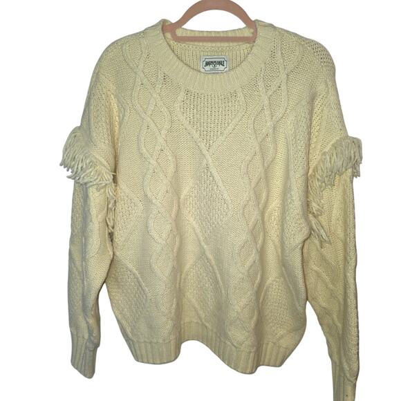 American Eagle Size Small Cream Fringe Cable Knit Cream Sweater EUC - Picture 2 of 8
